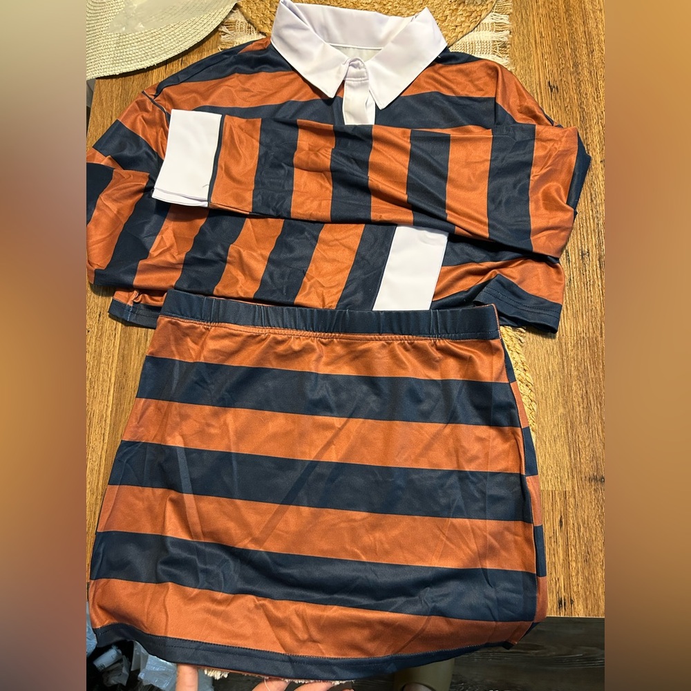 Striped Orange and Black Two-Piece Set